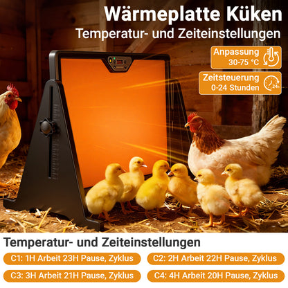 Hengda Wärmeplatte Küken 300W, 30-75°C Hühnerstall Heizung, Doppelseitige Höhenverstellbar