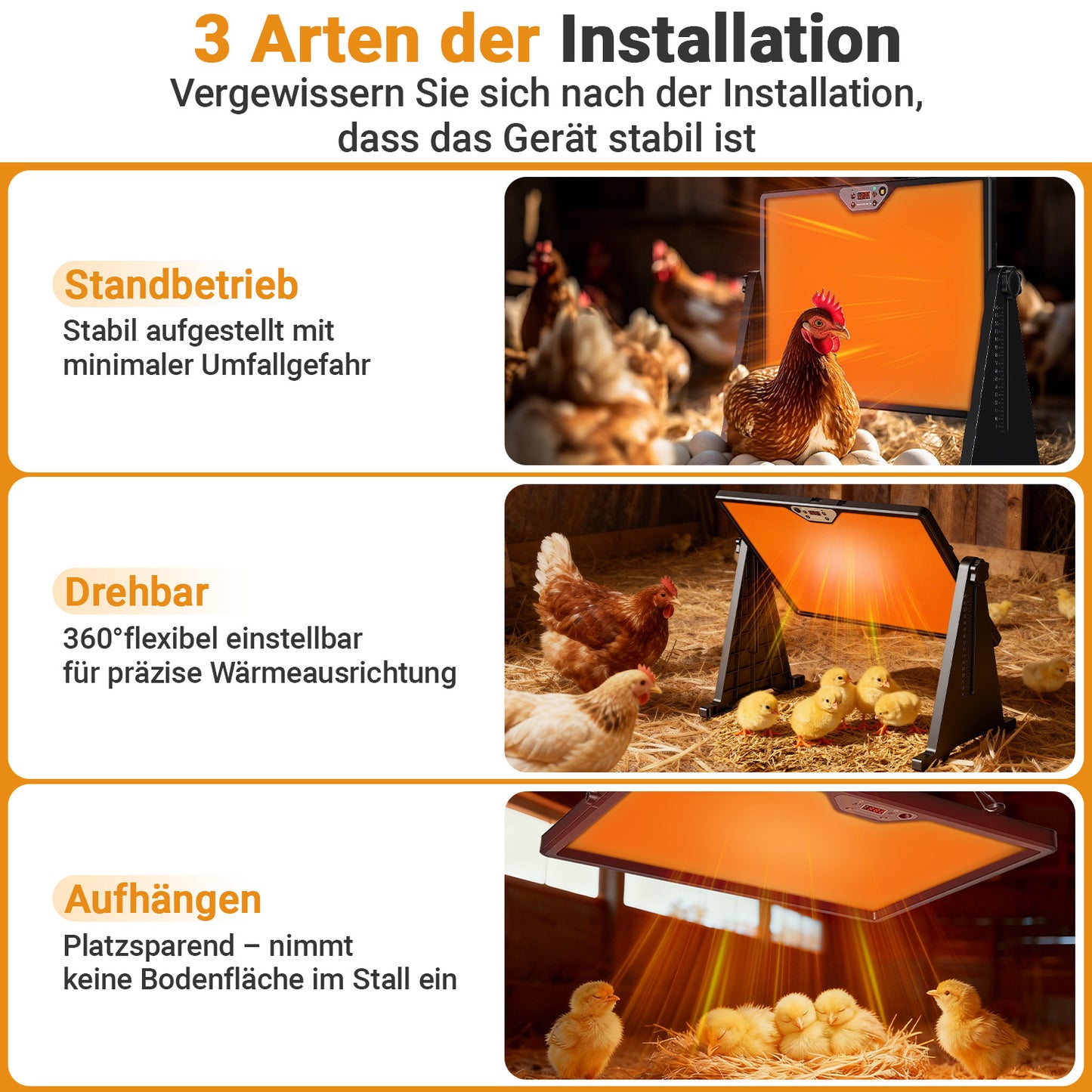 Hengda Wärmeplatte Küken 300W, 30-75°C Hühnerstall Heizung, Doppelseitige Höhenverstellbar