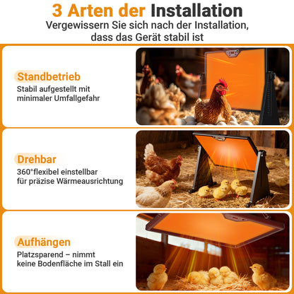 Hengda Wärmeplatte Küken 300W, 30-75°C Hühnerstall Heizung, Doppelseitige Höhenverstellbar
