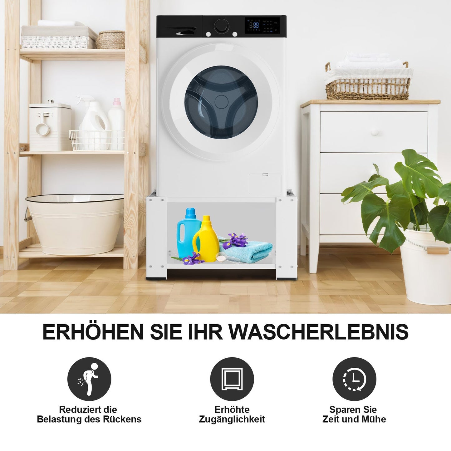 Hengda Waschmaschinen Untergestell mit Einlegeböden, Waschmaschinensockel, Waschmaschinen-Unterschrank für Waschmaschinen & Trockner