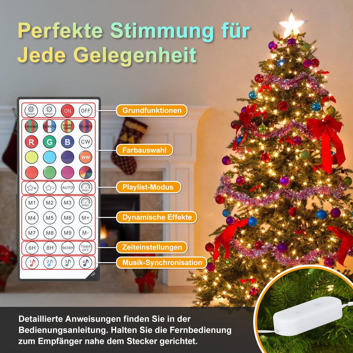 Hengda RGBIC LED Lichterkette Außen IP65 | Farbwechsel Weihnachtslichterkette Dimmbar | LED Lichterkette für Garten, Balkon, Party & Innenbereich