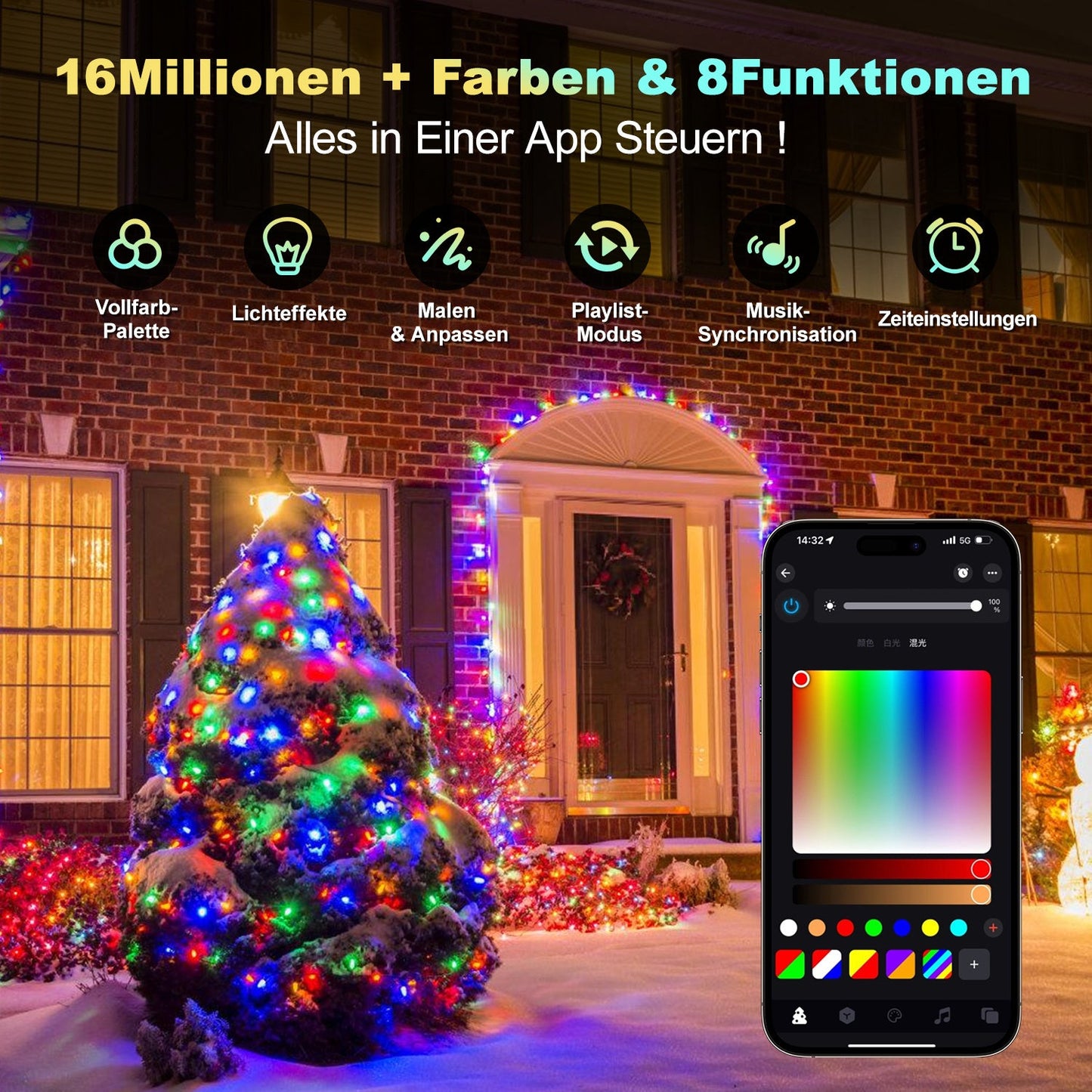 Hengda RGBIC LED Lichterkette Außen IP65 | Farbwechsel Weihnachtslichterkette Dimmbar | LED Lichterkette für Garten, Balkon, Party & Innenbereich