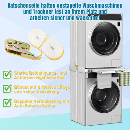 Hengda Zwischenbaurahmen mit Ausziehplatte, Universell Verbindungsrahmen für Waschmaschine und Trockner, Stapelset mit Handtuchhalter