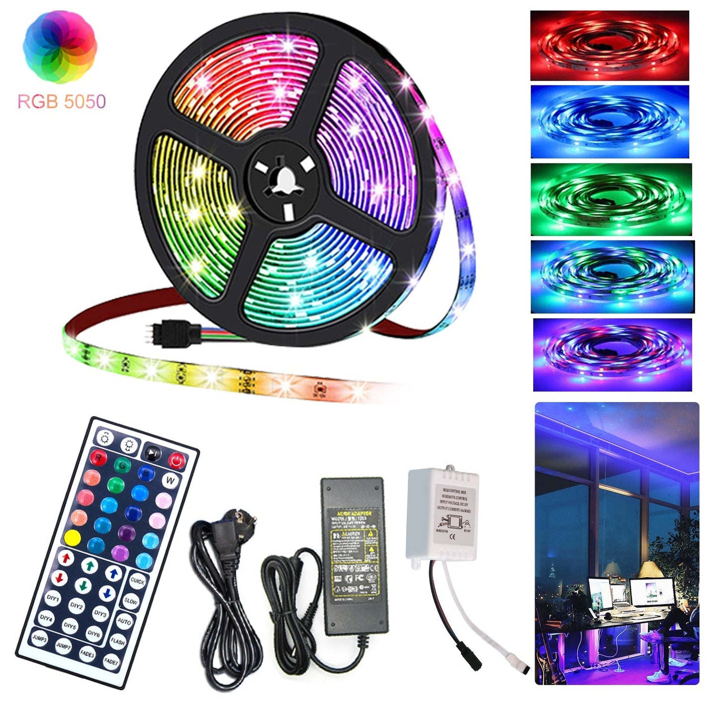 Hengda LED Strip RGB LED Streifen LED Streifenlichter 30 LED 12V Selbstklebend mit 44 Tasten Fernbedienung IP20 LED Band Flexibel für Haus Party Küche [Energieklasse F]