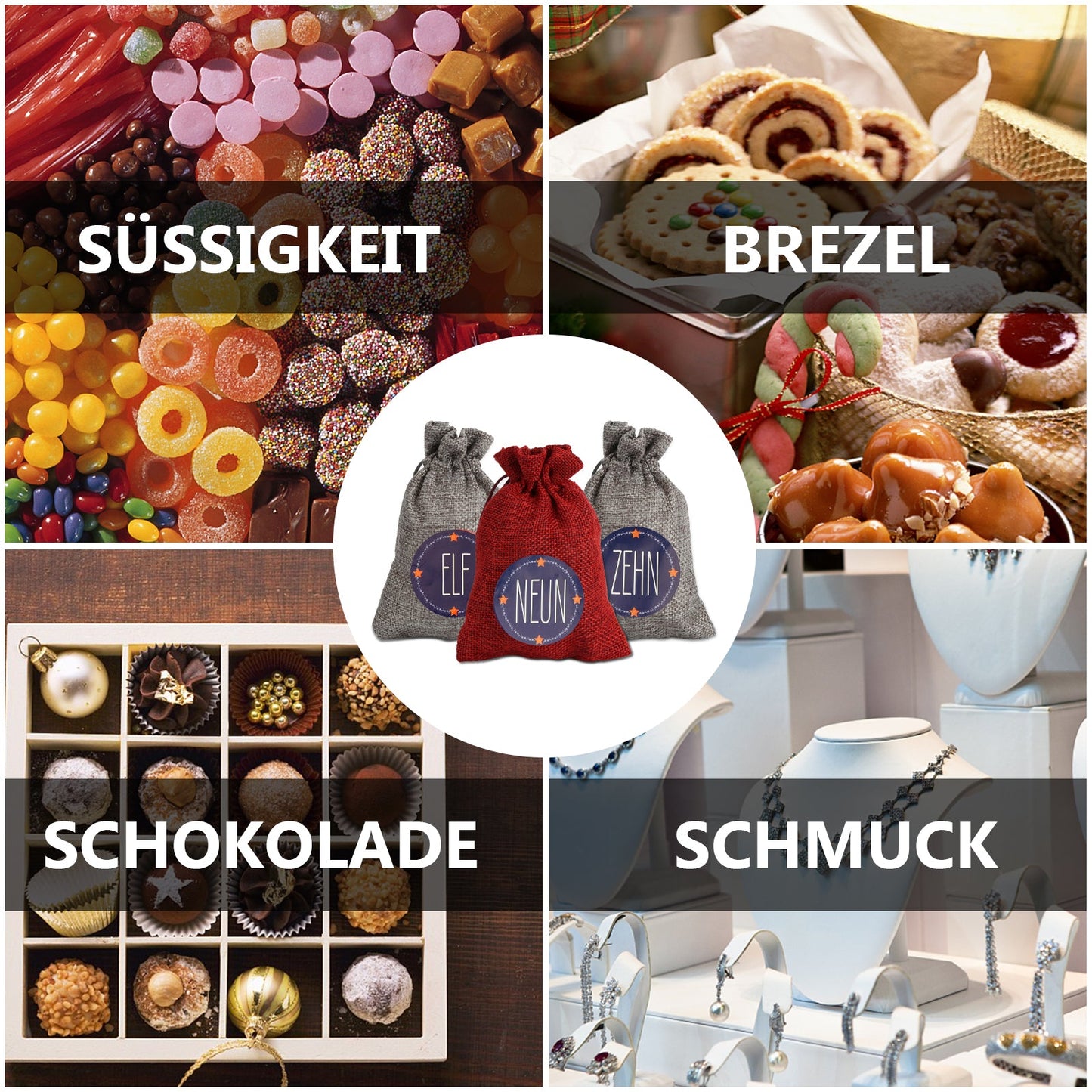 Hengda 24 Adventskalender zum Befüllen Stoffbeutel Weihnachten Geschenksäckchen mit Aufkleber Mini-Holzklammern Hanfseile Weihnachtskalender tüten Geschenkbeutel 22 x 15 cm