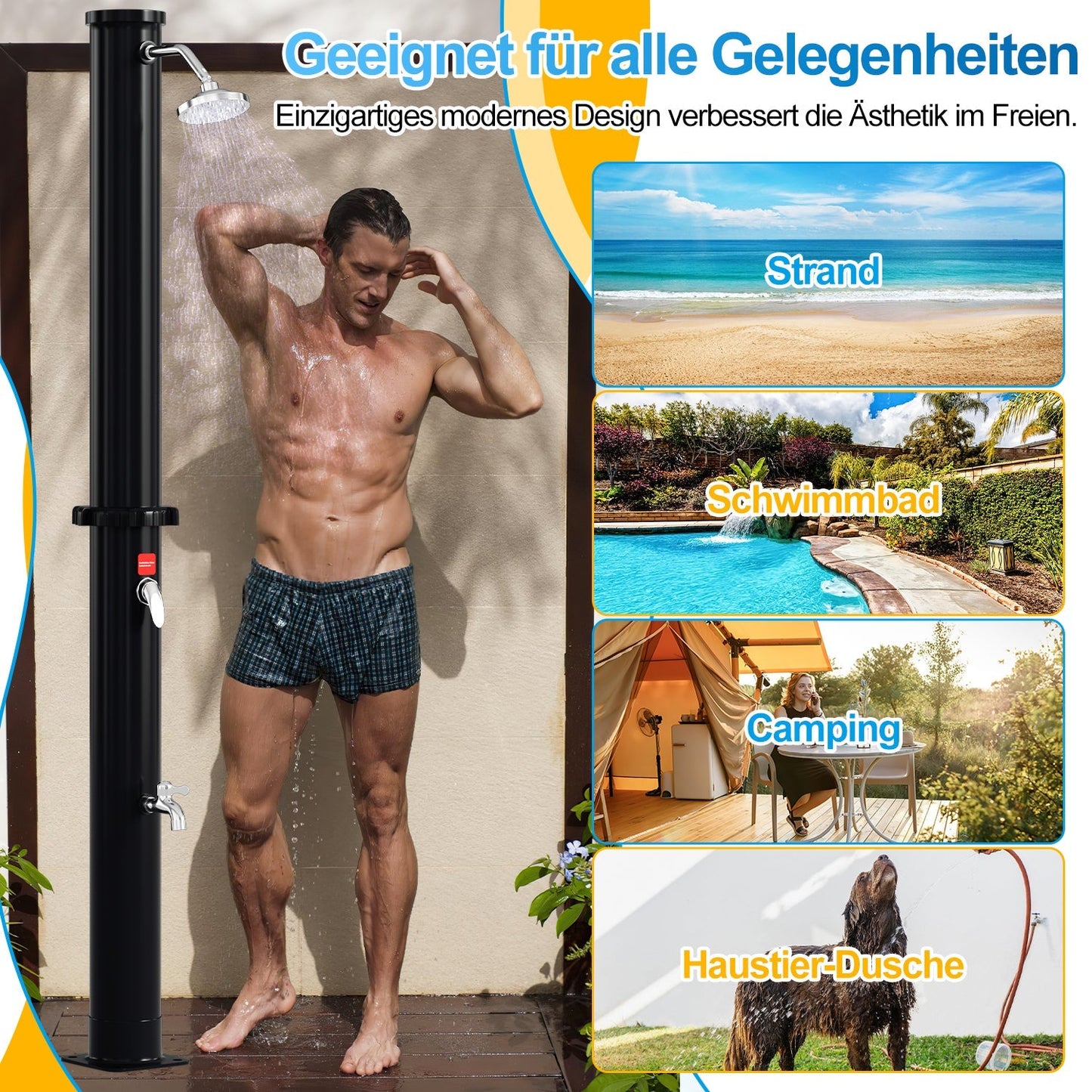 Hengda Solar Gartendusche 20/35/40 L mit Regenduschkopf & Schutzhaube | Solardusche bis 60 °C ohne Strom | Outdoor Pooldusche für Garten, Camping & Terrasse
