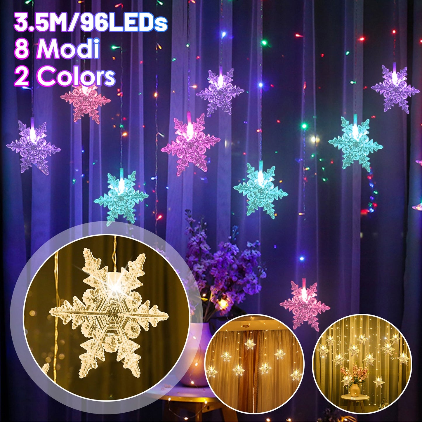 Hengda LED Lichterkette Schneeflocke PartyLicht IP44 Lichterketten Xmas Lichtervorhang
