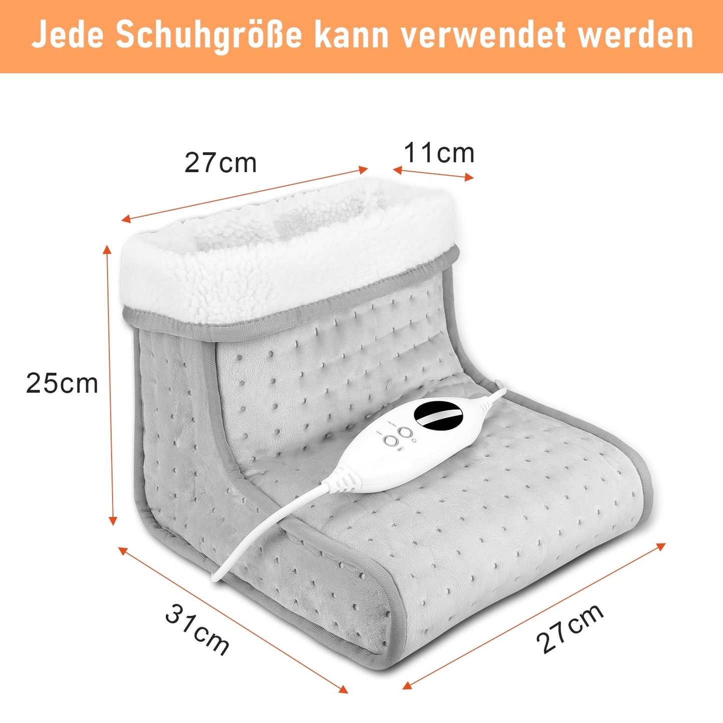 Hengda Fußwärmer Fußheizung Heizschuh 220-240V Fusswärmegerät elektrisch VDE-Netzkabel