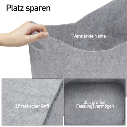 Hengda Filzkorb Wohnzimmer Kaminholz Aufbewahrungskorb Kleidung Filz Büro Faltbar Grau
