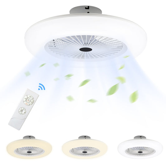 Hengda LED Deckenventilator mit Beleuchtung Ø55 cm | 80 W Deckenleuchte mit Ventilator & Fernbedienung | 3 Windgeschwindigkeiten, 3 Lichtfarben | Leiser Deckenventilator für Wohnzimmer & Schlafzimmer