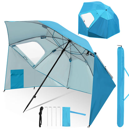Hengda 2-in-1 Alu Strandschirm, Strandmuschel & Sonnenschirm Ø210×220 cm UV50+, mit Windschutz, faltbar & leicht