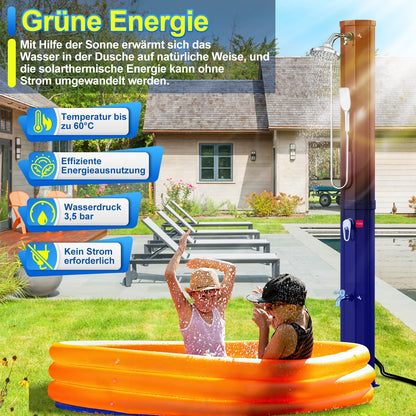 Hengda Solar Gartendusche 20/35/40 L mit Regenduschkopf & Schutzhaube | Solardusche bis 60 °C ohne Strom | Outdoor Pooldusche für Garten, Camping & Terrasse