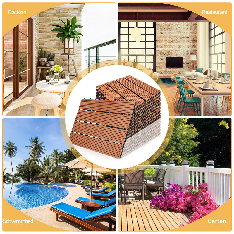 Hengda WPC Terrassenfliesen Holzfliesen Klickfliese Balkonfliesen Terrasse Kunststoff