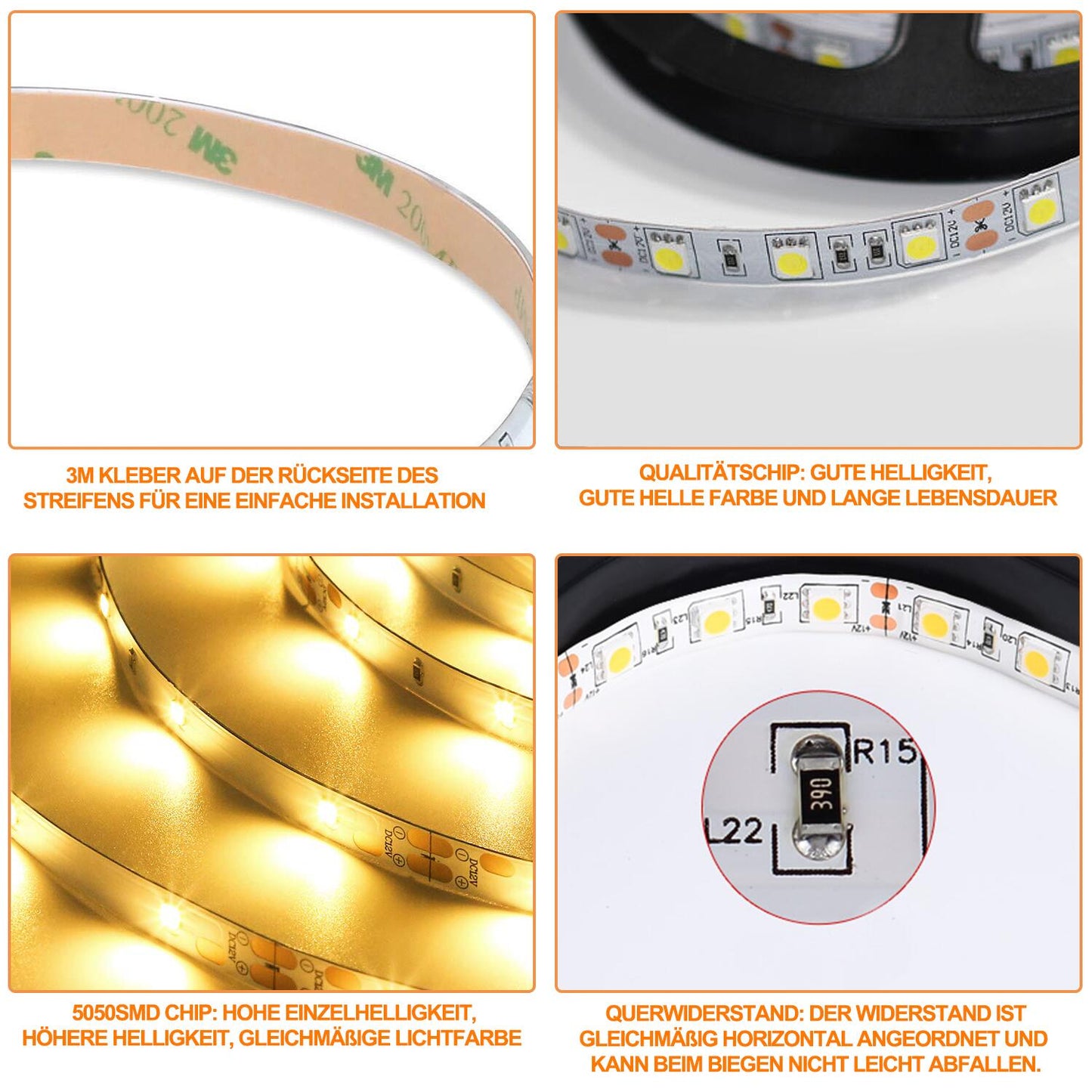 Hengda LED Strip RGB LED Streifen LED Streifenlichter 30 LED 12V Selbstklebend mit 44 Tasten Fernbedienung IP20 LED Band Flexibel für Haus Party Küche [Energieklasse F]
