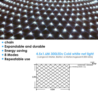 Hengda LED Lichternetz Lichtervorhang Lichterkette Außenlichterkette Strip 8 Modi