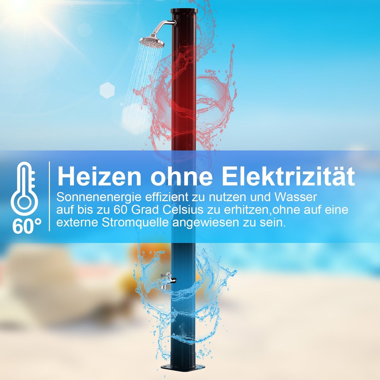 Hengda Solar Gartendusche 20/35/40 L mit Regenduschkopf & Schutzhaube | Solardusche bis 60 °C ohne Strom | Outdoor Pooldusche für Garten, Camping & Terrasse