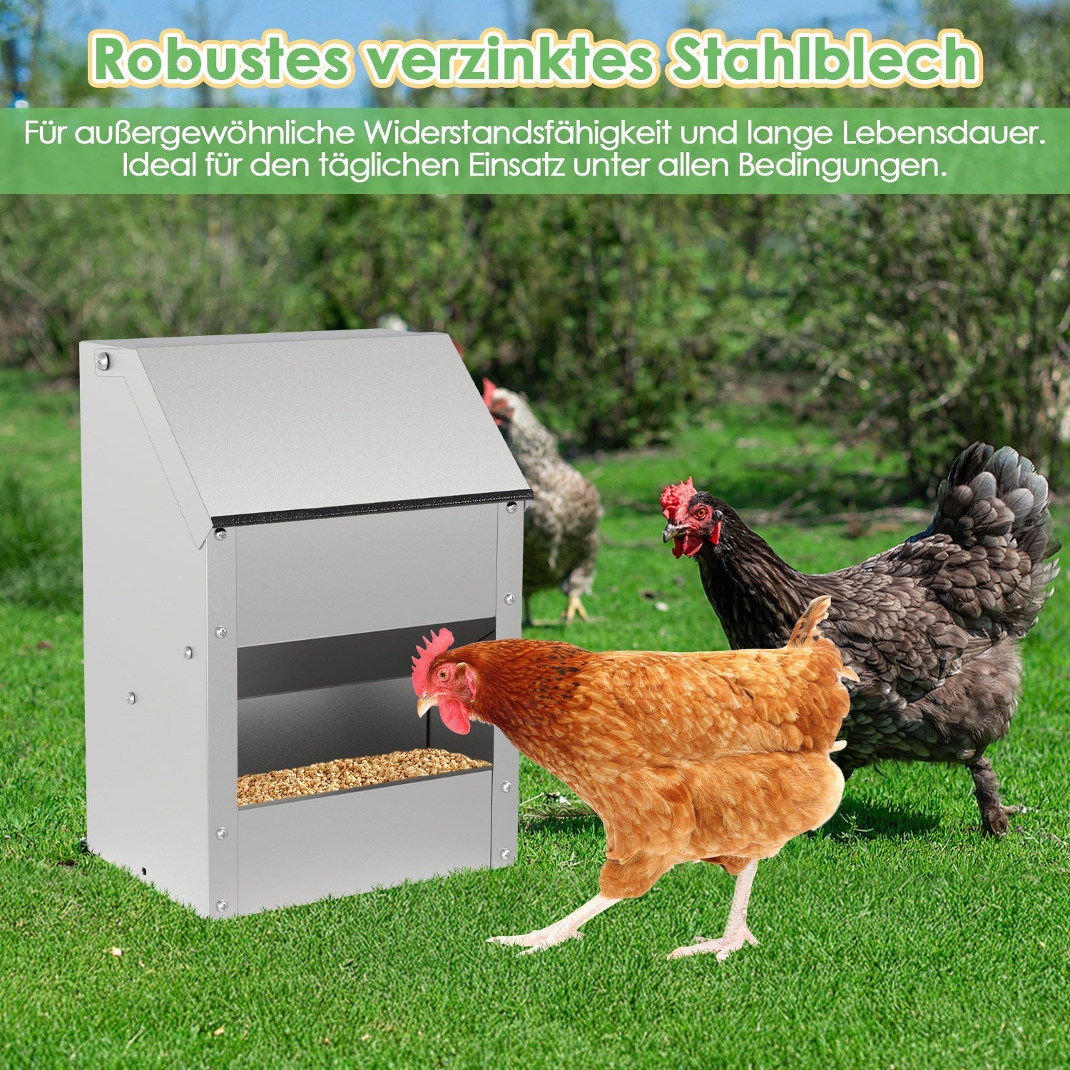 Hühnerfutterautomat 4,5 kg / 11,5 kg mit Deckel & Wandhalterung
