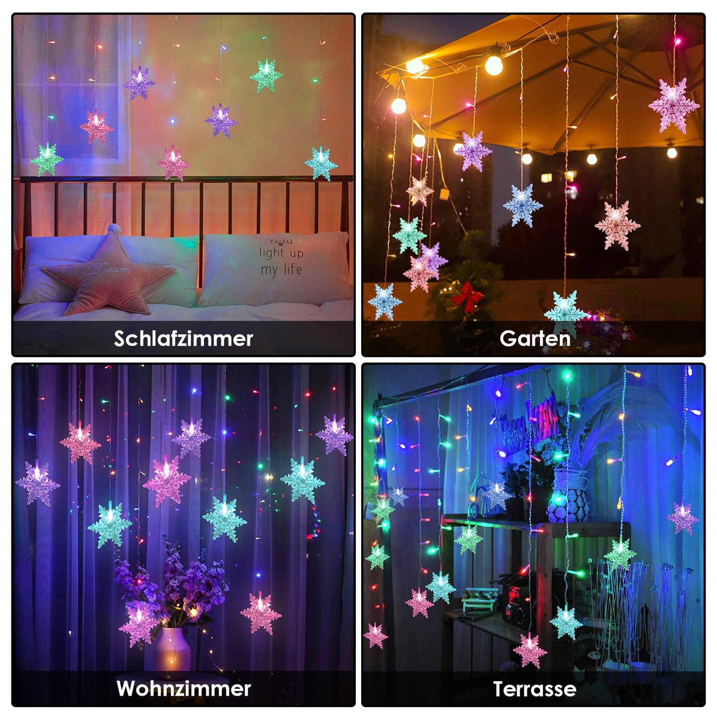 Hengda LED Lichterkette Schneeflocke PartyLicht IP44 Lichterketten Xmas Lichtervorhang