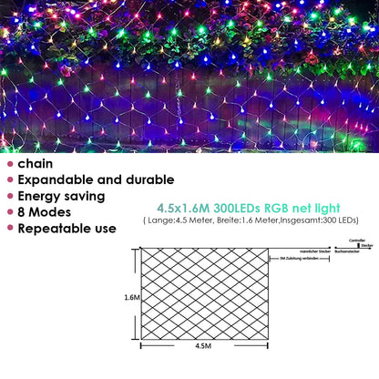 Hengda LED Lichternetz Lichtervorhang Lichterkette Außenlichterkette Strip 8 Modi
