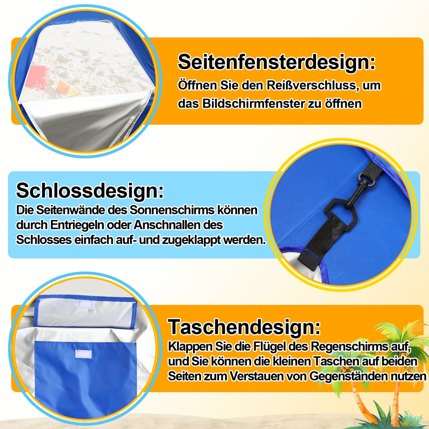 Hengda 2-in-1 Alu Strandschirm, Strandmuschel & Sonnenschirm Ø210×220 cm UV50+, mit Windschutz, faltbar & leicht