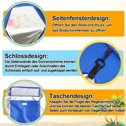 Hengda 2-in-1 Alu Strandschirm, Strandmuschel & Sonnenschirm Ø210×220 cm UV50+, mit Windschutz, faltbar & leicht