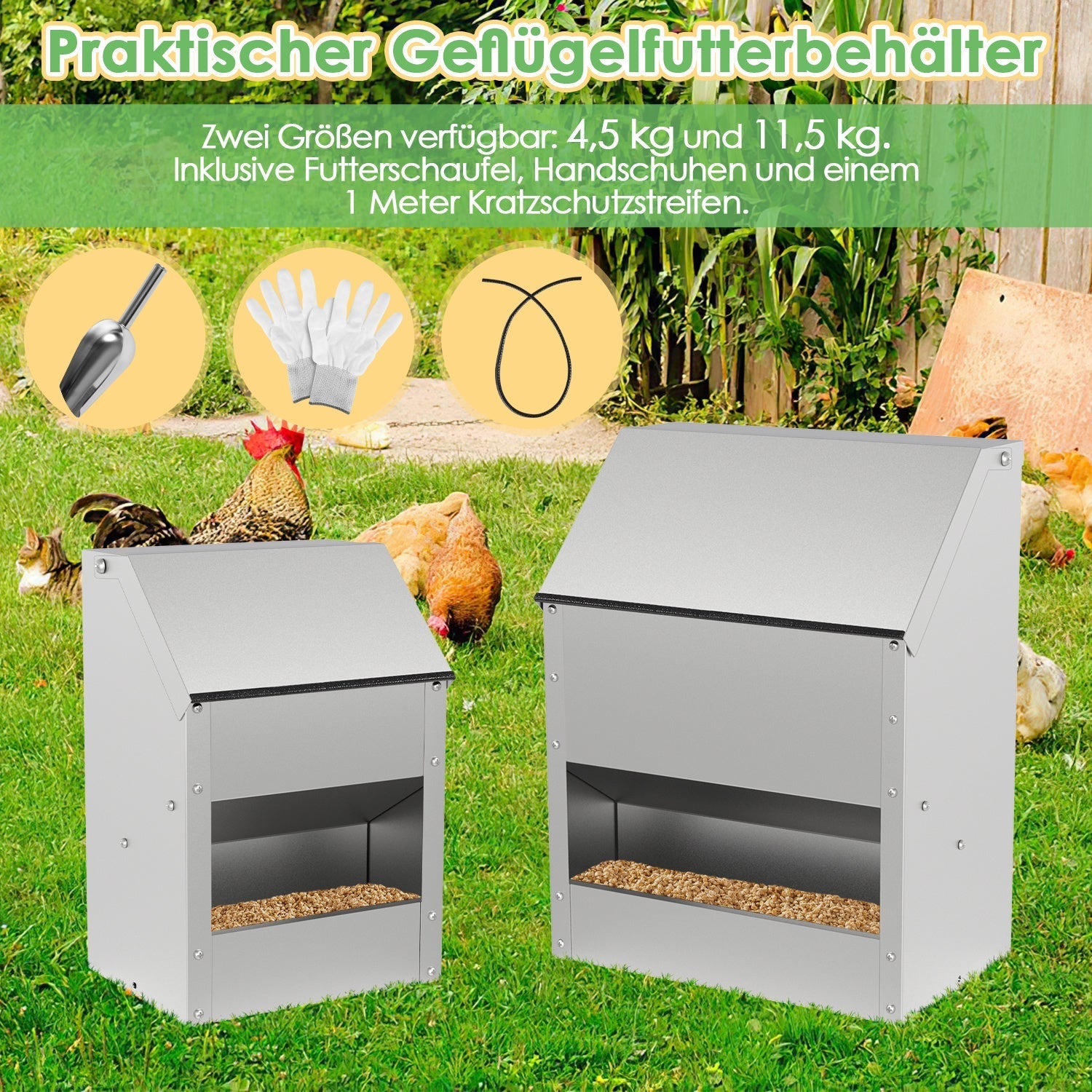 Hühnerfutterautomat 4,5 kg / 11,5 kg mit Deckel & Wandhalterung