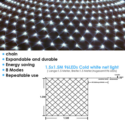 Hengda LED Lichternetz Lichtervorhang Lichterkette Außenlichterkette Strip 8 Modi