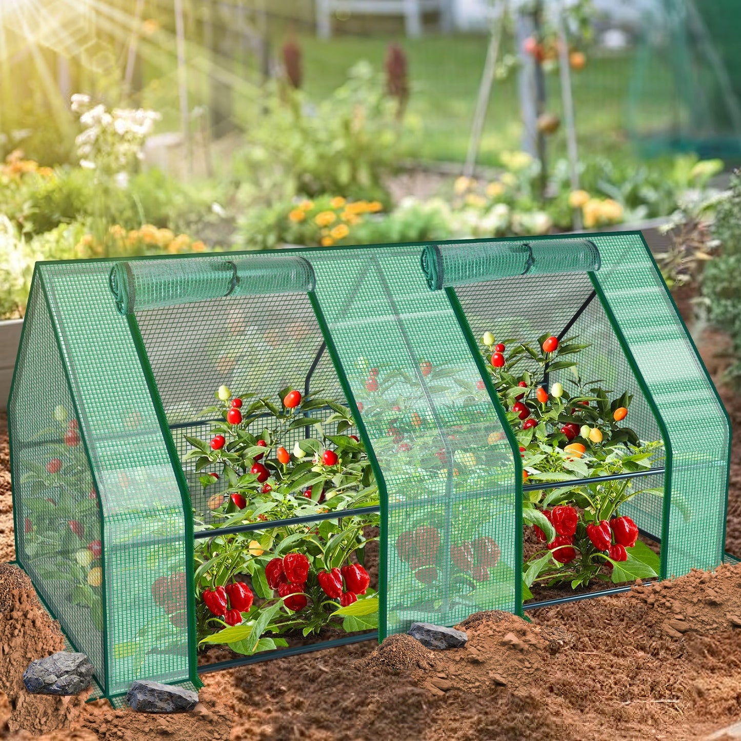 Hengda Gewächshaus Klein 180×90×90 cm | Foliengewächshaus mit UV-beständiger PE-Plane | Tomatenhaus Treibhaus für Balkon, Garten & Frühbeet Pflanzenanzucht