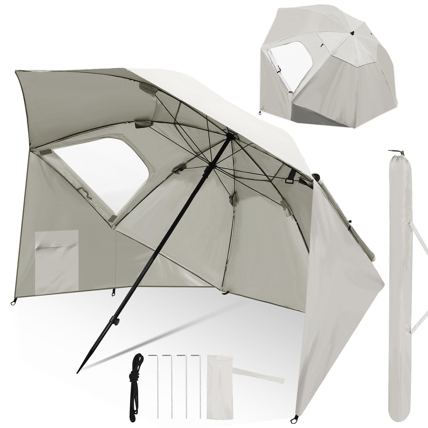 Hengda 2-in-1 Alu Strandschirm, Strandmuschel & Sonnenschirm Ø210×220 cm UV50+, mit Windschutz, faltbar & leicht