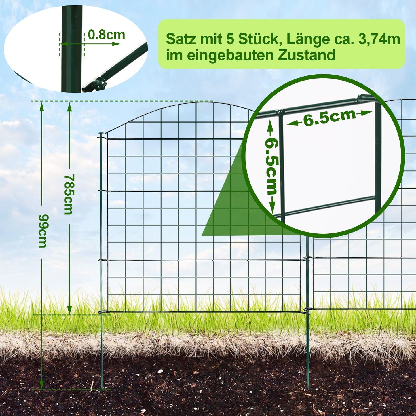 Teichzaun Gartenzaun Metall Steckzaun Set