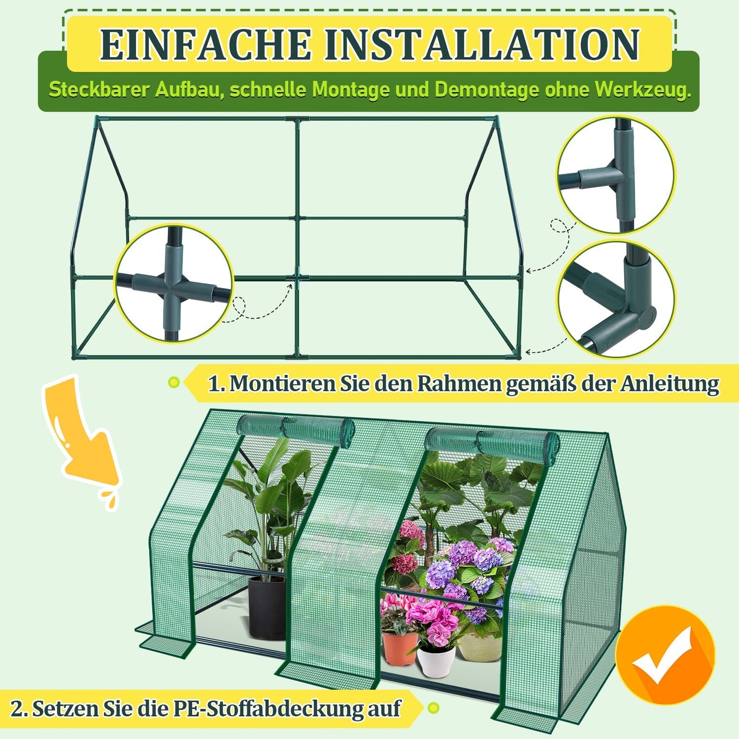 Hengda Gewächshaus Klein 180×90×90 cm | Foliengewächshaus mit UV-beständiger PE-Plane | Tomatenhaus Treibhaus für Balkon, Garten & Frühbeet Pflanzenanzucht