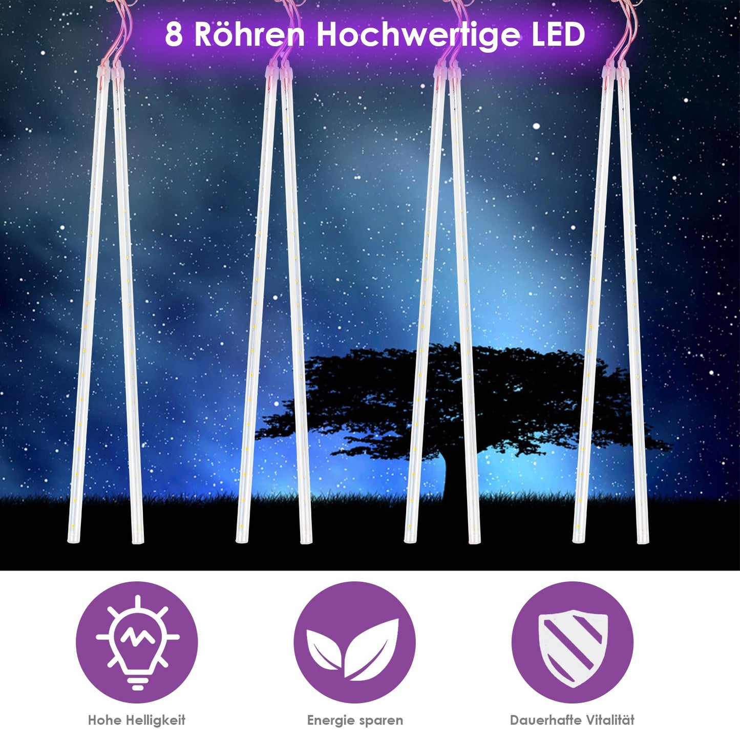 Hengda 360 LED Eiszapfen Lichterkette Eisregen Meteorschauer Außenbereich Lichterregen