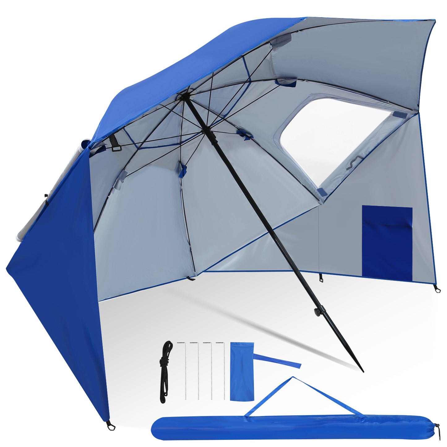 Hengda 2-in-1 Alu Strandschirm, Strandmuschel & Sonnenschirm Ø210×220 cm UV50+, mit Windschutz, faltbar & leicht
