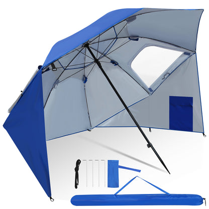 Hengda 2-in-1 Alu Strandschirm, Strandmuschel & Sonnenschirm Ø210×220 cm UV50+, mit Windschutz, faltbar & leicht