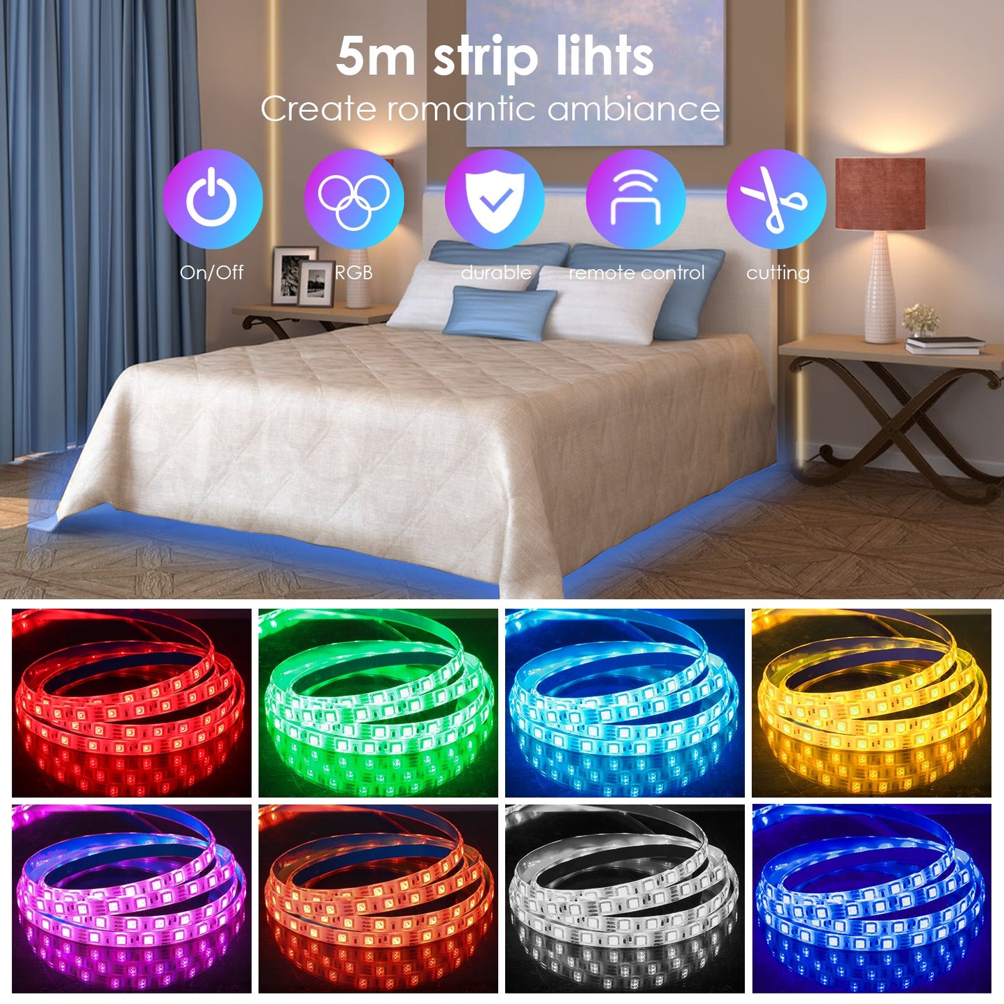 LED Strip 5m 10m RGB LED Streifen Fernbedienung Farben Dimmbar LED Band für Zuhause Schlafzimmer Küche Decke