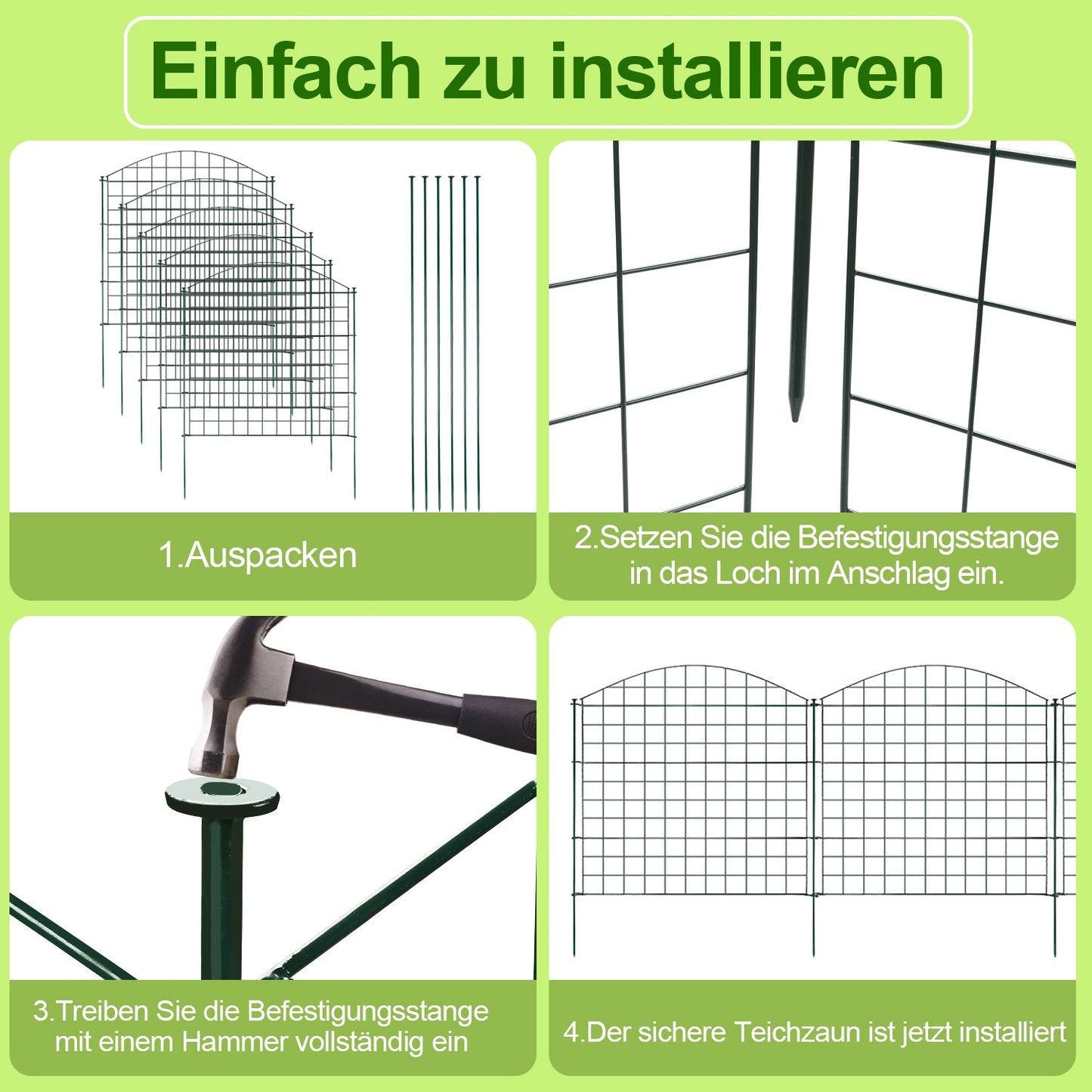 Teichzaun Gartenzaun Metall Steckzaun Set