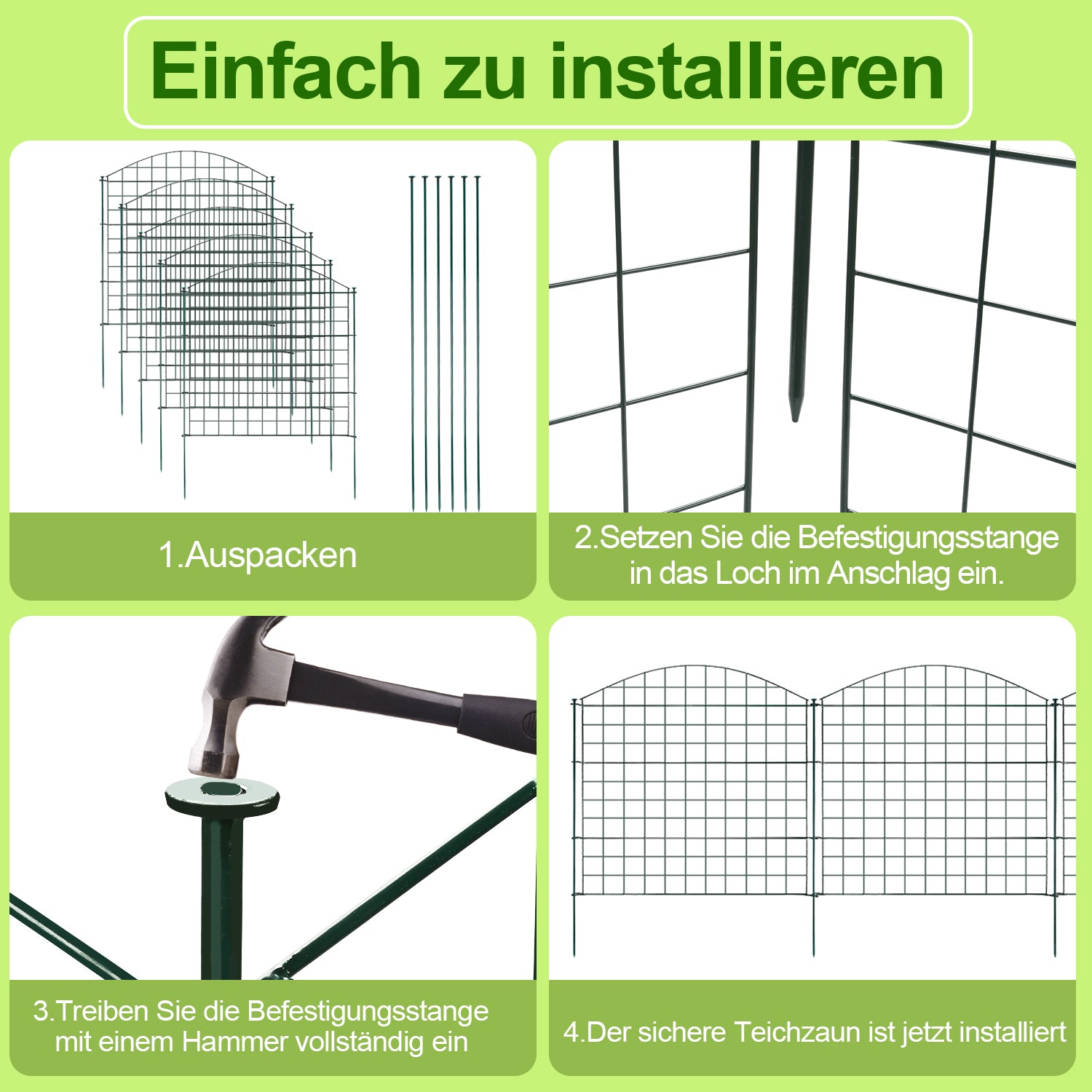 Teichzaun Gartenzaun Metall Steckzaun Set