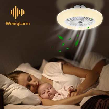 Hengda LED Deckenventilator mit Beleuchtung Ø55 cm | 80 W Deckenleuchte mit Ventilator & Fernbedienung | 3 Windgeschwindigkeiten, 3 Lichtfarben | Leiser Deckenventilator für Wohnzimmer & Schlafzimmer