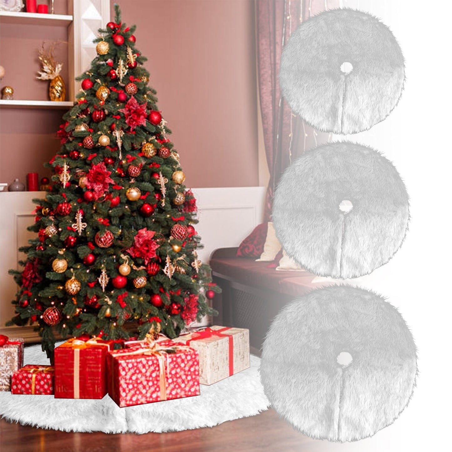 Hengda Weihnachtsbaumdecke Plüsch 78/90/122cm Weihnachtsbaumteppich Christbaumdecke