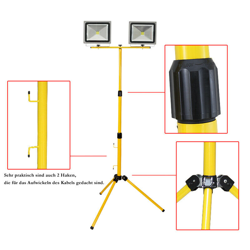 Hengda Baustrahler Stativ, Höhenverstellbarer LED Strahler stativ, tripod Flutlicht Ständer Höhenverstellung von 64 bis 158 cm
